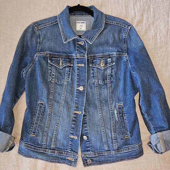 Old Navy Large Denim Jacket | Classic Medium Wash Jean Jacket - Picture 1 of 2
